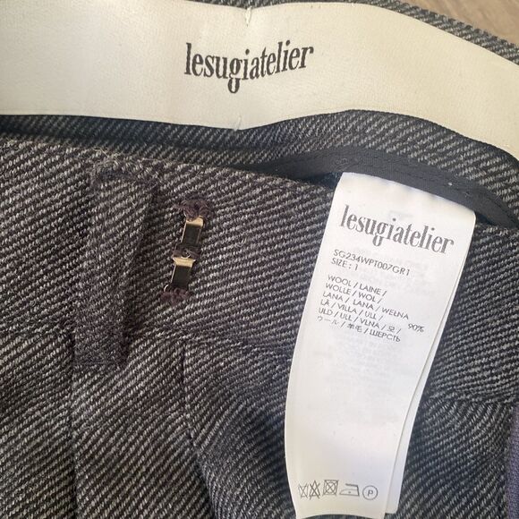 Ssense Lesugiatelier Gray Wool Blend Pleated Tuxedo Trousers w Box Chain Belt - Picture 11 of 11